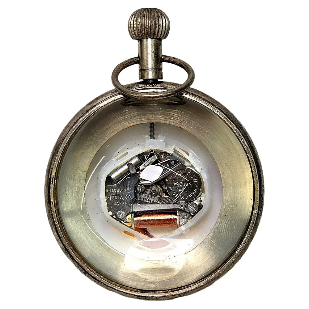 781 Soldiers Watch Silver Floral Pocket Ball Globe Desk Quartz Timepiece Swiss